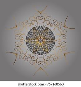 Decorative christmas background with bokeh gray, beige and browns and snowflakes. Vector illustration.