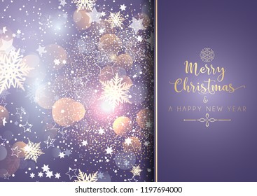 Decorative christmas background with bokeh lights and snowflakes