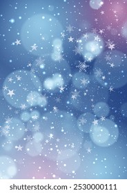 Fondo decorativo de Navidad con luces bokeh copos de nieve y diseño de estrellas