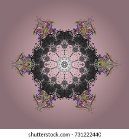 Decorative christmas background with bokeh neutral, gray and pinks and snowflakes. Vector illustration.