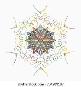 Decorative christmas background with bokeh neutral, gray and yellows and snowflakes. Vector illustration.