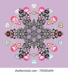 Decorative christmas background with bokeh neutral, gray and pinks and snowflakes. Vector illustration.