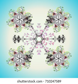 Decorative christmas background with bokeh s and snowflakes. Vector illustration.