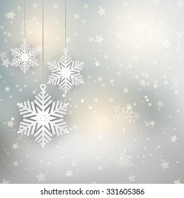 Decorative Christmas Background With Hanging Snowflakes