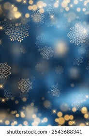 Fondo de Navidades decorativas con un diseño de copos de nieve y luces bokeh