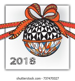 Decorative Christmas ball. Vector image for decorating New Year greeting cards, coloring books, art therapy, anti-stress.