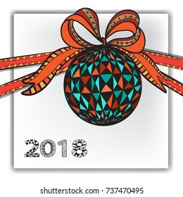 Decorative Christmas ball. Vector image for decorating New Year greeting cards, coloring books, art therapy, anti-stress.