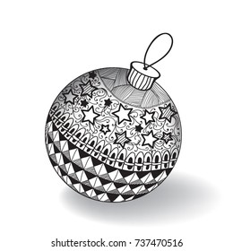 Decorative Christmas ball. Vector image for decorating New Year greeting cards, coloring books, art therapy, anti-stress.