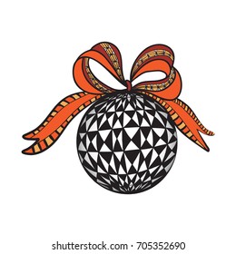 Decorative Christmas ball. Vector template for decorating new year greeting cards, coloring books, art therapy, antistress, t-shirts.