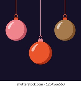 dekorative Weihnachtsbälle, Vektor-Weihnachtskarte, Flachdesign