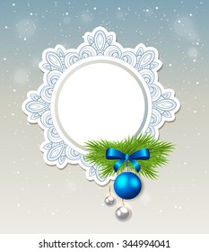 Decorative Christmas banner with green fir branch and blue decoration