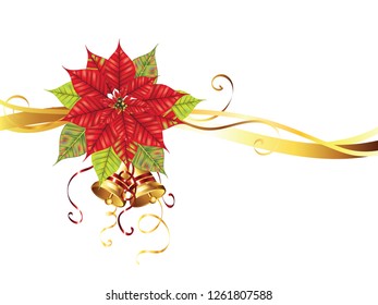 Decorative Christmas banner with red poinsettia ornament.