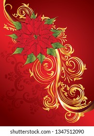 Decorative Christmas banner with red poinsettia ornament.
