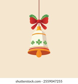 Decorative Christmas Bell with Holly and Bow Illustration