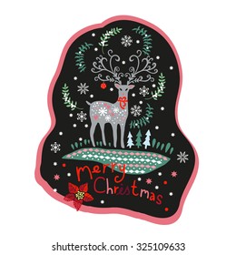 Decorative Christmas card with a deer.Vector illustration. Illustration for greeting cards, invitations, and other printing projects.