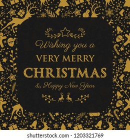 Decorative Christmas card with seasonal ornaments. Vector.