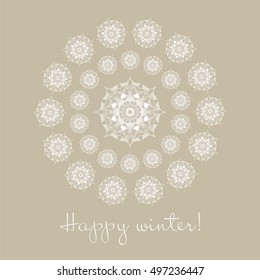 Decorative Christmas card with snowflakes. Mandalas. Vector illustration.