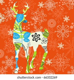 Decorative Christmas deer; snowflakes background