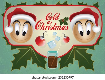 Decorative Christmas design element label with two cute faces