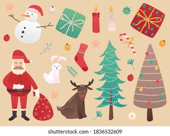 decorative christmas element vector set. seasonal backdrop, winter holiday background.