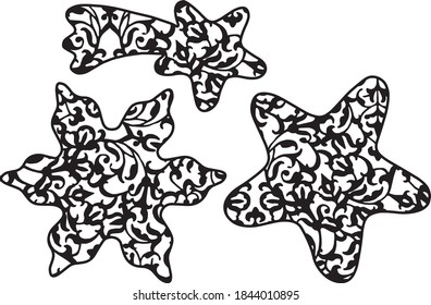 Decorative Christmas elements. Paper cut black and white. Stars
