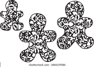 Decorative Christmas elements. Paper cut black and white. Gingerbread man