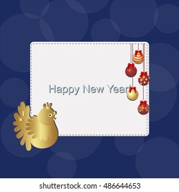 decorative Christmas frame. Chinese sign of zodiac graphic design. Rooster for chinese new year project.  Golden rooster greetings a happy new year.