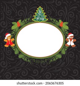 Decorative Christmas frame with gingerbread Santa Claus. Vector