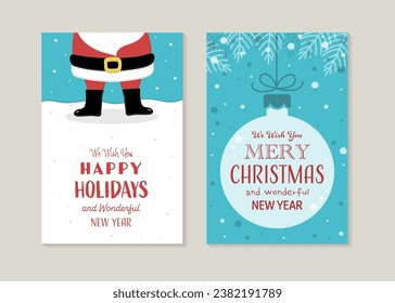 Decorative Christmas greeting cards with smiley Santa Claus. Vector illustration 