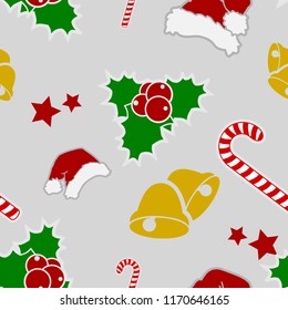 Decorative Christmas icons seamless background, seasonal vector illustration