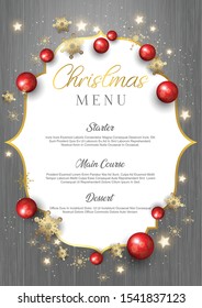 Decorative Christmas menu design on a wood texture