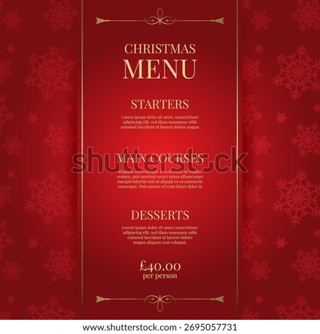 Decorative Christmas menu design in red and gold colours