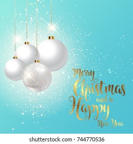 Decorative Christmas and New Year background with hanging baubles