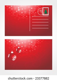 decorative christmas post card with bulb on red background