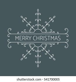 Decorative Christmas retro design element. Typographic vintage Christmas label, frame, border, badge, logo, ornament for Christmas banner, invitation, postcard, card, vignette. Vector illustration.