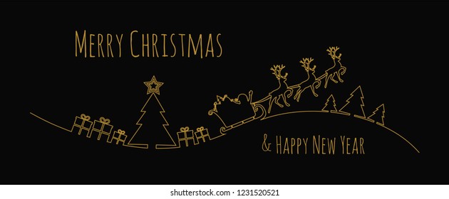 Decorative Christmas text with hand drawn ornaments. Vector.