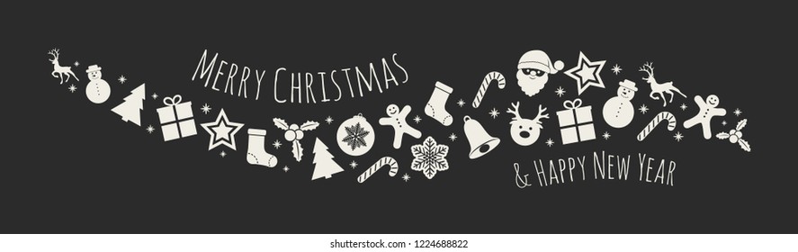 Decorative Christmas text with ornaments. Vector.