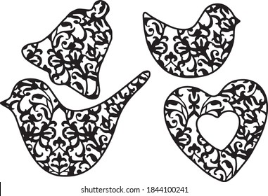 Decorative Christmas toys. Paper cut black and white