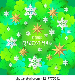 Decorative Christmas tree branches. Festive Xmas border of green branch of pine. Creative design with vibrant gradients. Can be used for wallpaper, textile, invitation card, wrapping, web page backgro