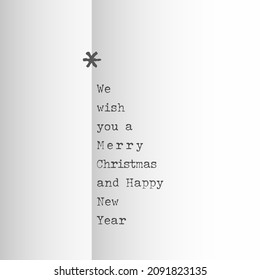Decorative Christmas tree card made from Merry Christmas wish text in the shape of Christmas tree - black typewriter text lettering with star element