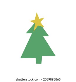 Decorative Christmas tree decorated with a star. Template for greeting card on Christmas and New Year.