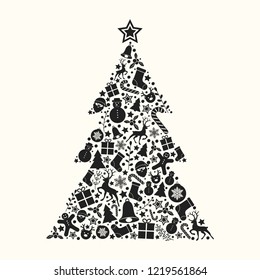 Decorative Christmas tree with icon. Vector.