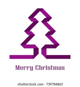 Decorative Christmas tree of purple paper tape. Isolated object on white background, vector illustration. Christmas card