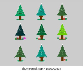 Decorative christmas tree set, on gray background