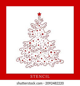 Decorative Christmas tree stencil. Template for journal, invitations, walls, wood and rocks art, cards DIY projects. Suitable for laser cutting, plotter cutting. Winter holiday design template.