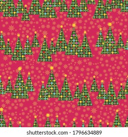 Decorative Christmas trees and stars seamless pattern