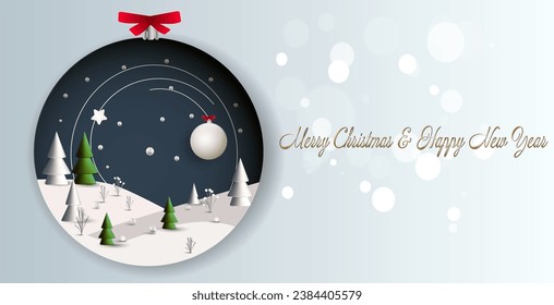 Decorative Christmas trees in the winter forest. new year and christmas greeting card design template
