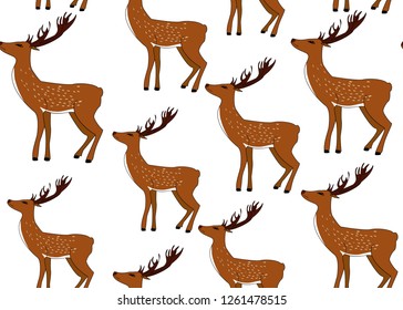 Decorative Christmas vector seamless pattern with hand drawn deers