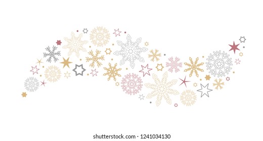 decorative christmas wave with snowflakes and stars gold silver and red vector illustration EPS10