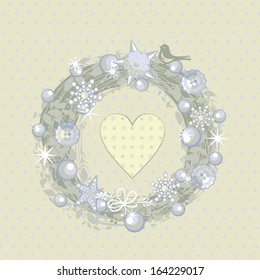 Decorative Christmas wreath on polka background